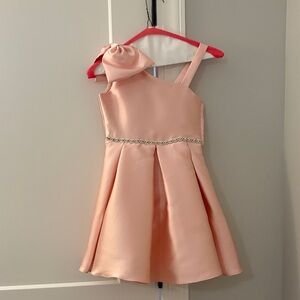 Rare Editions Pink Satin One-Shoulder Flower-Accent Formal Dress